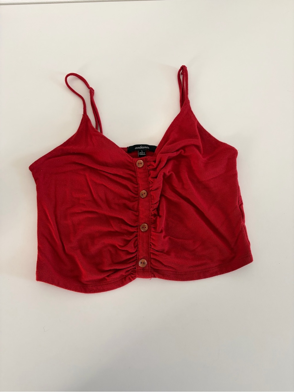 Ambiance Red Ruched Button-Front Crop Cami